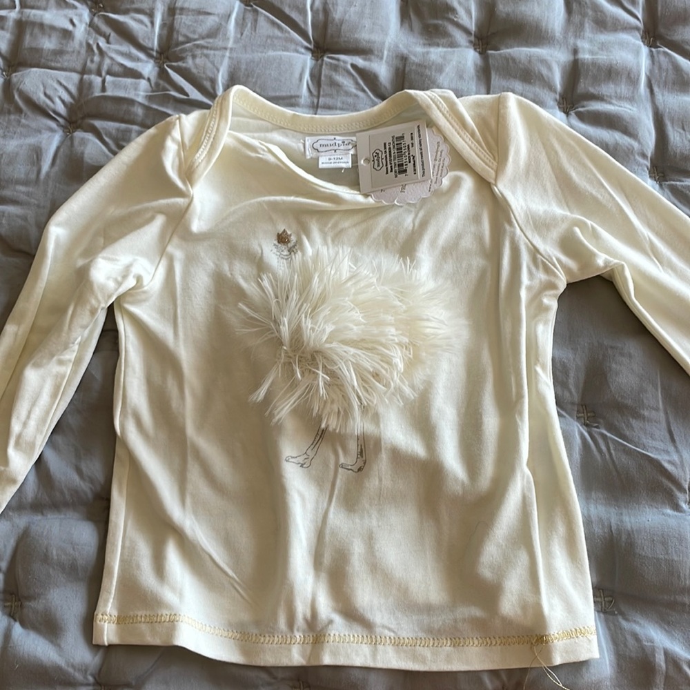 Brand new with tags- Ostrich fluff ball top Mud Pie 9-12 months
